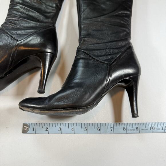 Cole Hann Vtg Leather Knee High Slouchy Almond Toe Heel Boots Black Wms Sz 7.5 - Picture 13 of 16